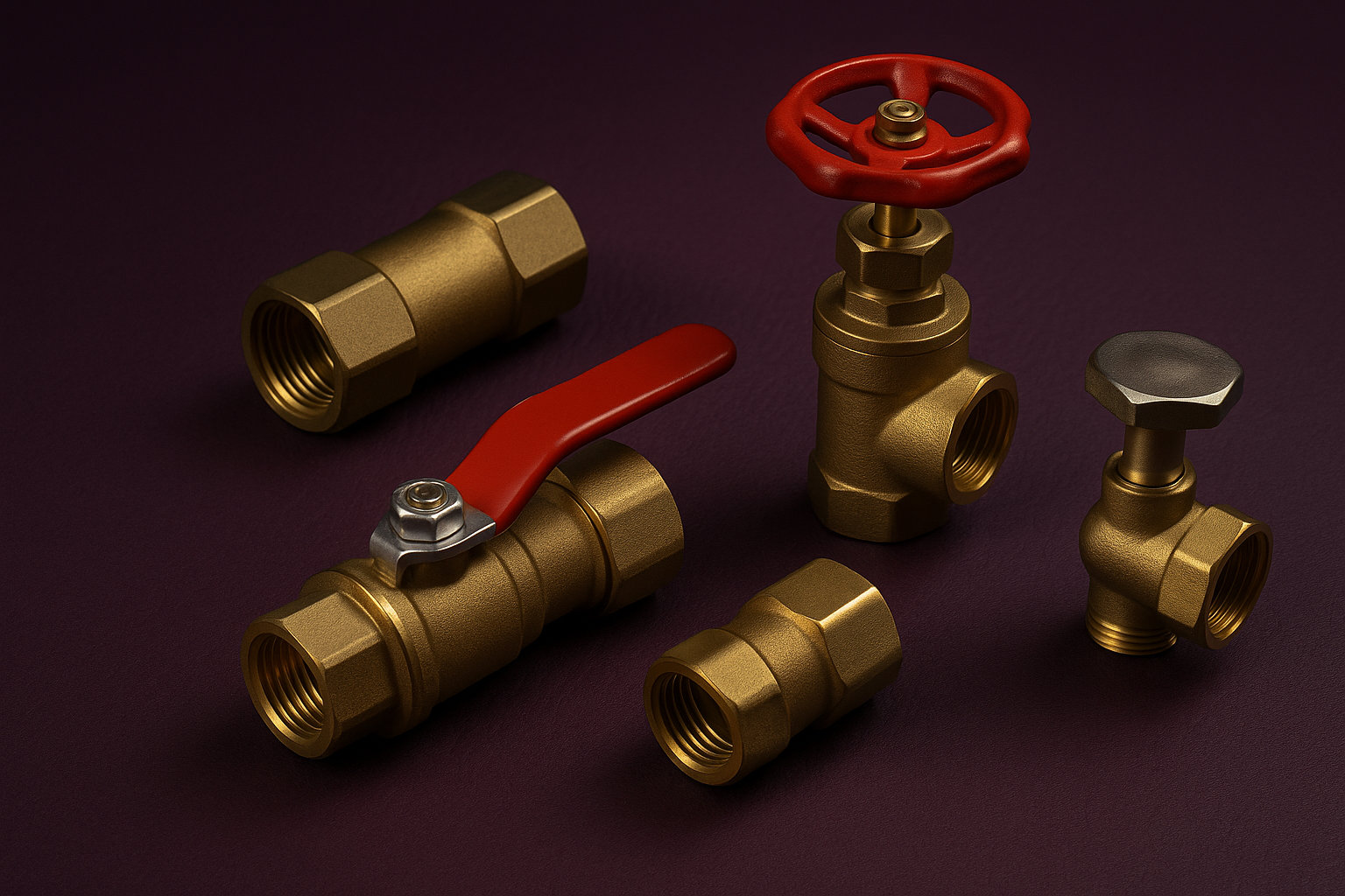 Brass ball valves and control valves for plumbing systems